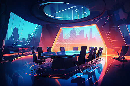摩天大楼的会议室平面插图图片