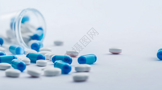 白蓝白桌上抗生素药物背景
