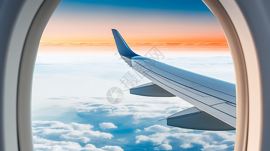 从飞机窗外看飞机机翼背景图片