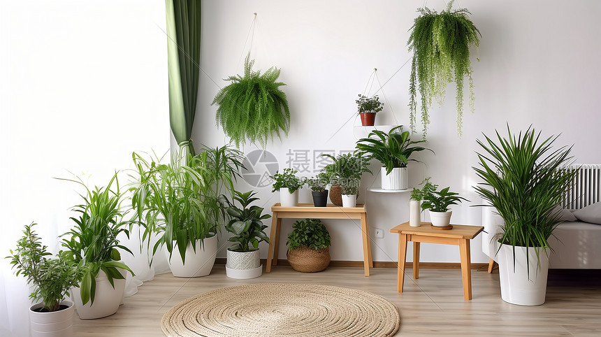 现代室内装饰的绿色种植图片