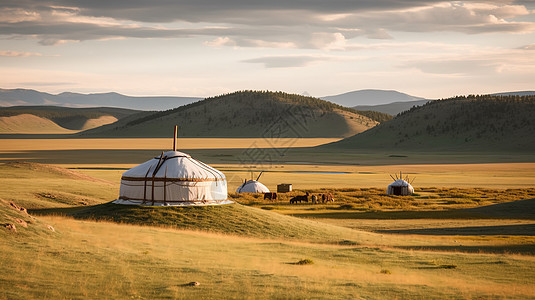 自然风景中的蒙古包图片
