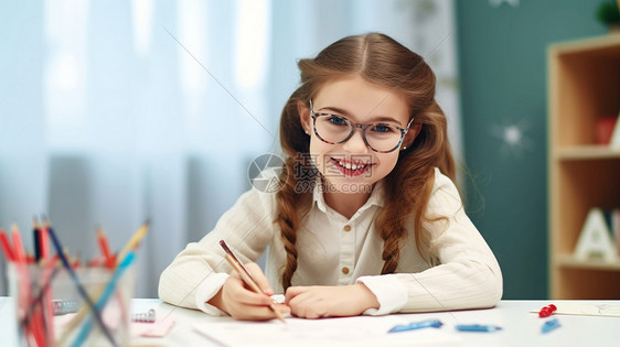 在读书写字的小女孩图片