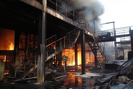 遭到火灾的破败工厂图片
