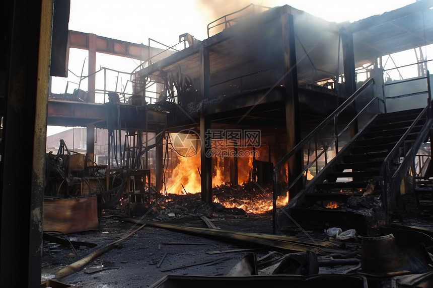遭遇火灾的工厂图片