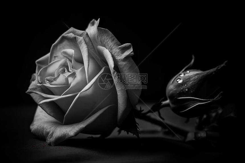 黑白色玫瑰图片