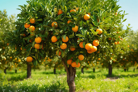 农场成熟的橘子果树图片
