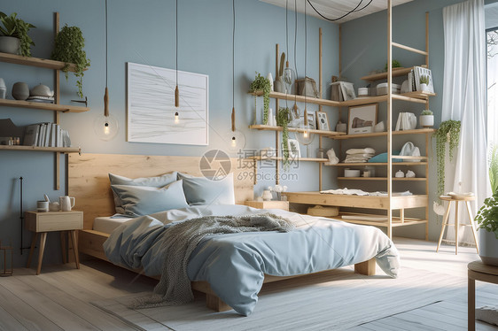 现代北欧简约风的卧室效果图图片