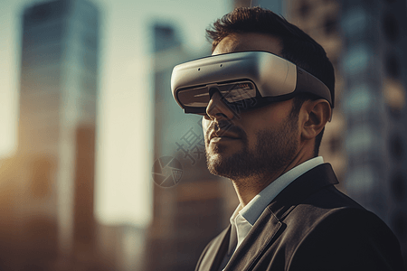 时尚男子戴着VR眼镜图片