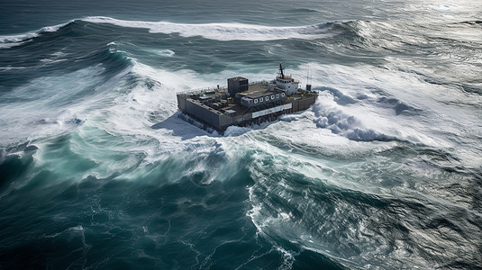 海洋发电项目在海浪中图片