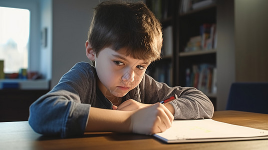 孩子在家里做学校作业背景图片