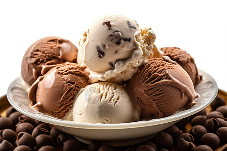 巧克力上的盘子里放着冰淇淋图片