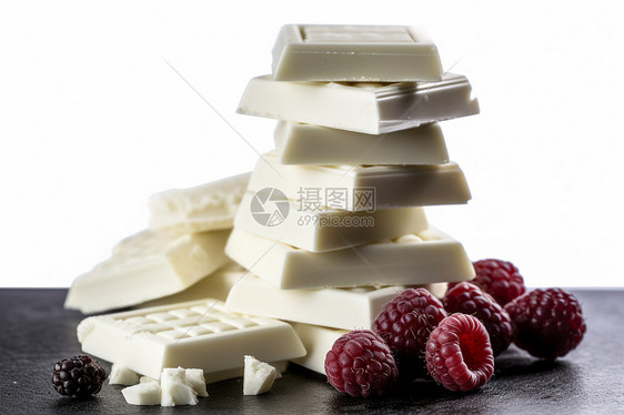浆果和摆放着的白巧克力图片