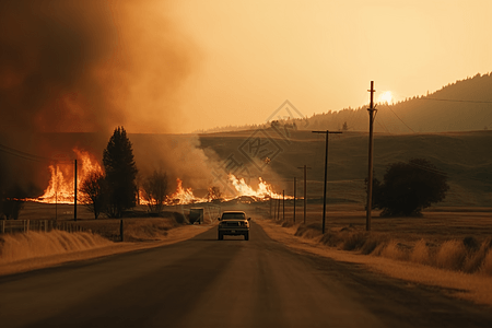 路边的野火场景图片