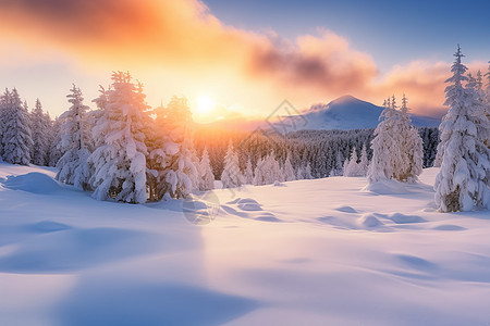 雪山上的日出景观图片