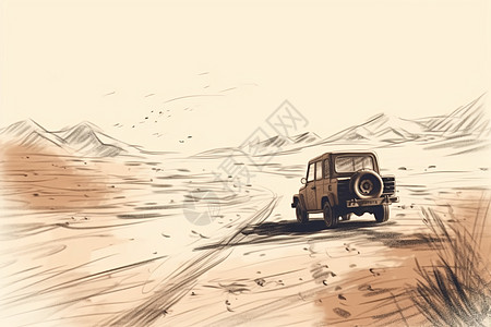 吉普车在沙漠中驾驶插图高清图片