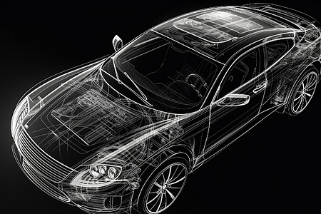 汽车绘画轿车的透视草图插画