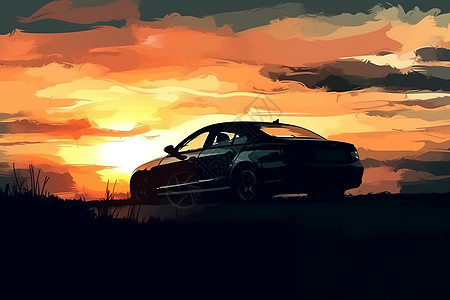 日落天空背景的汽车图片