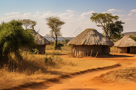 非洲伐木非洲大草原上的村贫穷部落背景