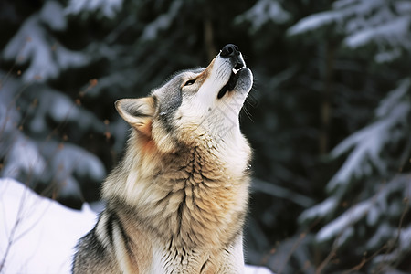 冬天一只吼叫的狼图片