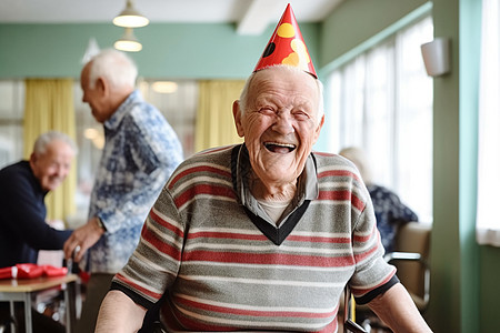 开心每一天字体养老院的老人开派对背景