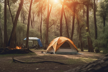冒险探索周末帐篷户外露营背景图片