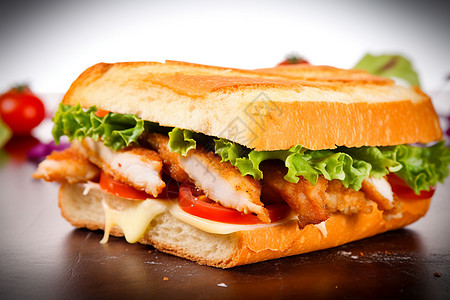 鸡肉三明治配黄奶酪和蔬菜高清图片