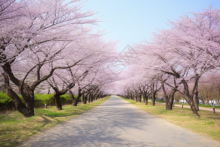 道路旁绽放的樱花图片