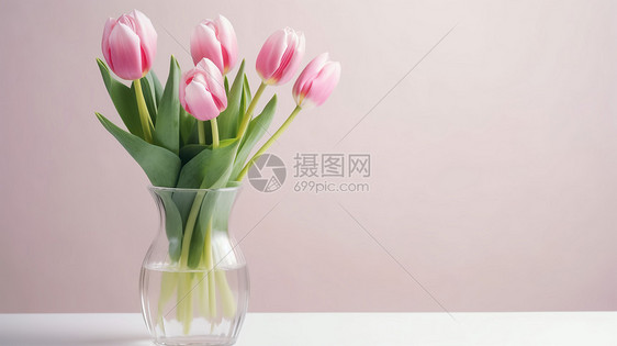 花瓶中的粉色郁金香图片