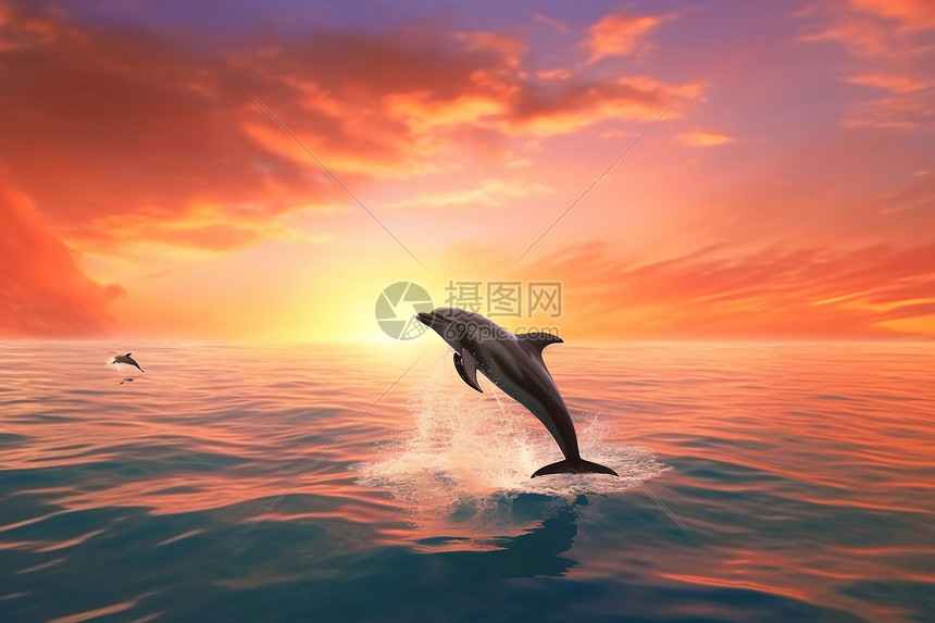 海里跳跃的海豚图片