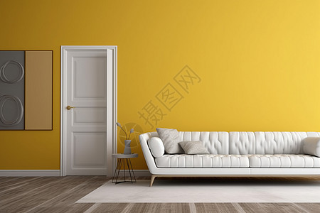 现代黄色墙壁与白色沙发背景图片