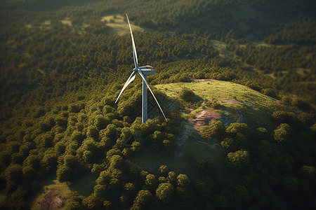 翠绿山上的风力涡轮机图片