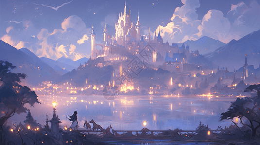 梦幻的蓝色童话城堡背景图片