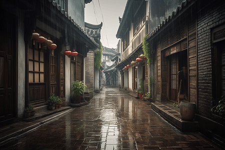 雨后的清晨下空无一人的街道背景图片