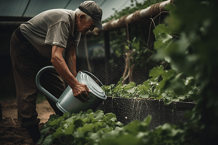 农民给植物浇水图片