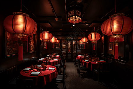 红色桌布的中餐厅图片