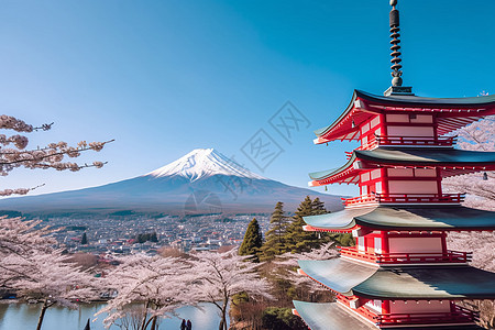 富士山脚下的景色背景图片