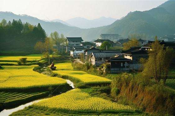 乡村里的油菜花图片