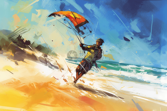 用风筝在沙滩上奔跑的画图片
