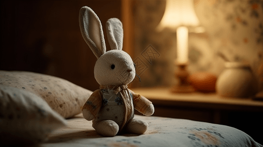 毛绒兔子房间里可爱的兔子毛绒娃娃背景