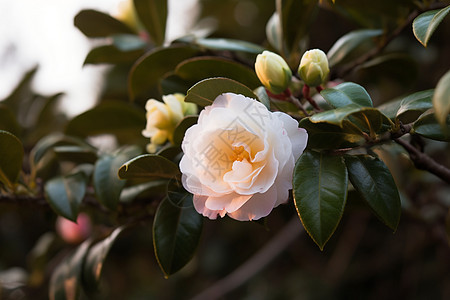 山茶树开花图片