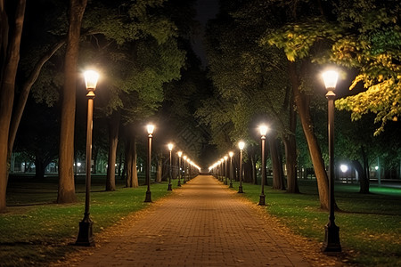 公园通道的夜景图片