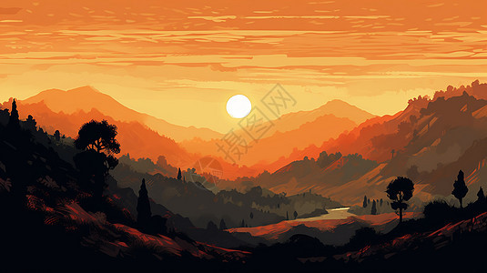 山丘上的日落背景图片
