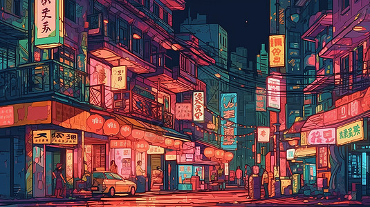 夜晚繁华的唐人街图片