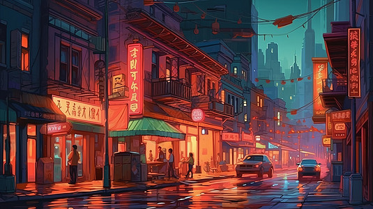 夜晚的唐人街图片