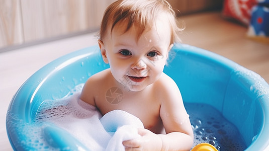 浴缸小孩玩水的可爱男孩背景