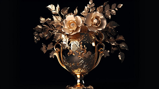 豪华金色花瓶中的插花图片