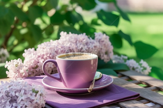 咖啡杯和丁香花图片