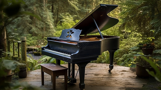 树林中的钢琴图片