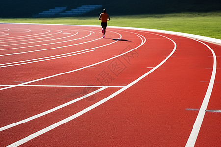 操场跑道上跑步的田径运动员背影图片