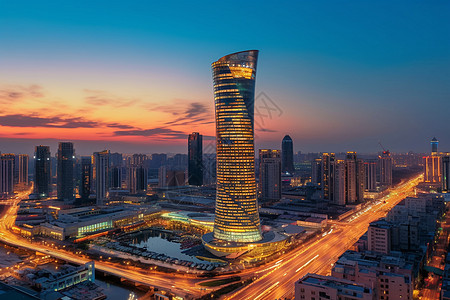 航拍夜景地标建筑天际线黄昏夜景航拍背景